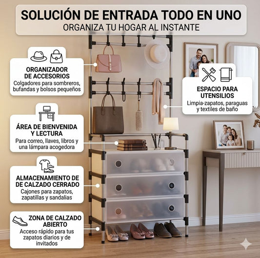 Perchero Doble Con Zapatero De Tapa