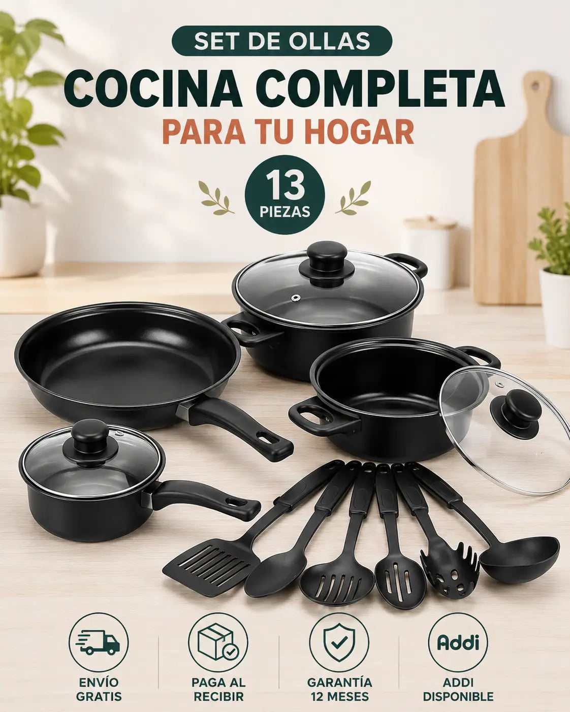 Cocina ollas 13 piezas utensilio